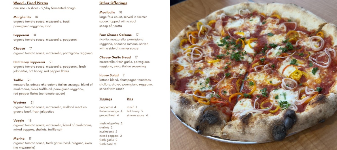 Decasa Wood-Fired Pizza Menu